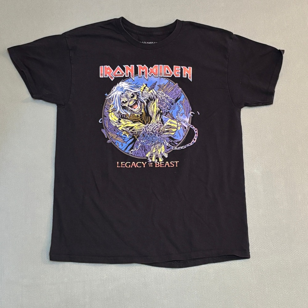 Iron Maiden Legacy of the Beast Black T-Shirt Mens L Cotton Heavy Metal NWOBHM